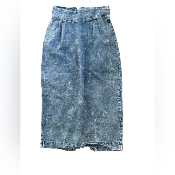 VTG 80’s Pam Sloane Acid Wash MIDI Pencil Skirt Sz 13/14 Front Yoke 100% Cotton - Picture 2 of 8